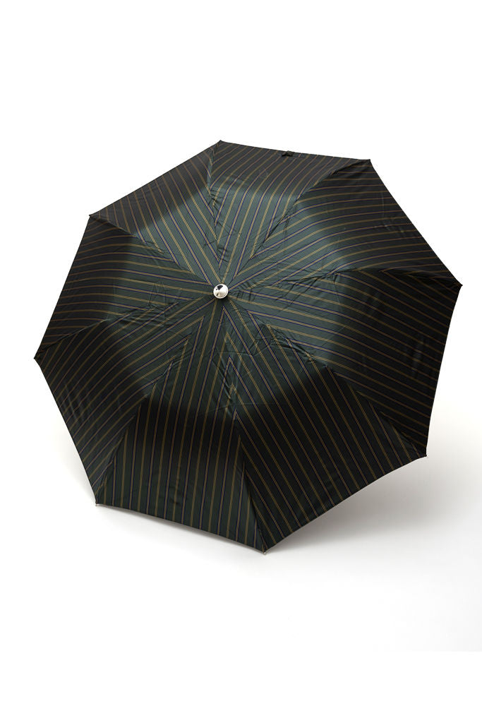 Mario Talarico folding umbrella green with stripes chestnut handle