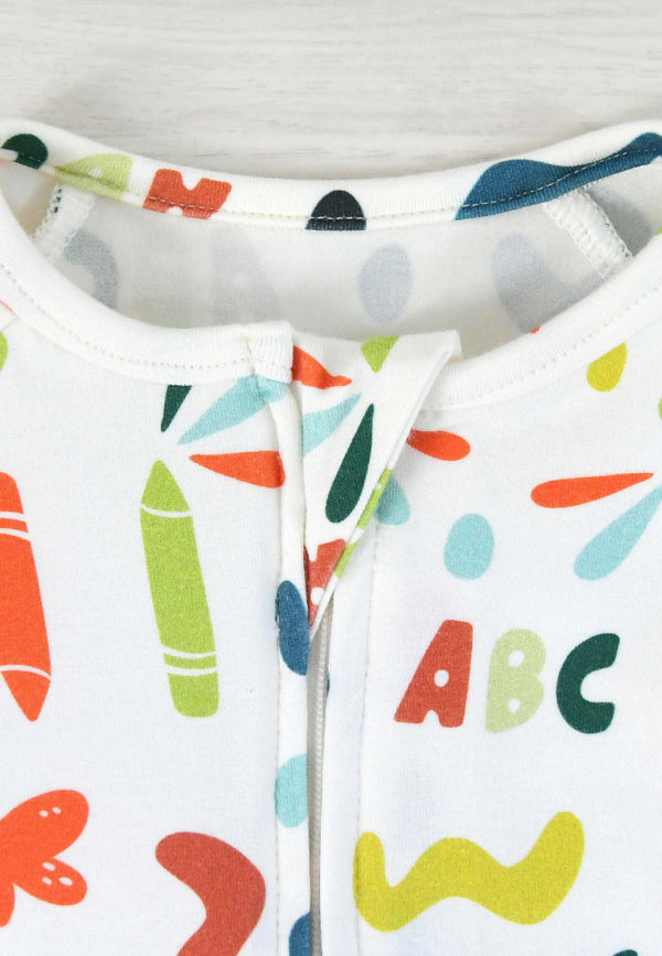 Bamboo Zip Up Romper - ABC - Blue Balloon