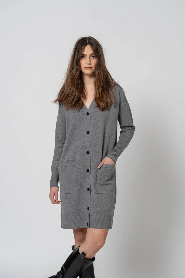 Cardigan scollo a v basic grigio