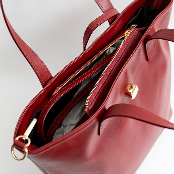 LADY - ruby ​​red soft leather shopping bag