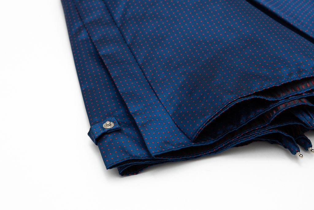 Mario Talarico blue polka dot folding umbrella with bamboo handle