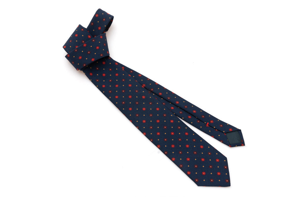 Cravatta blu navy microfantasia in pura seta