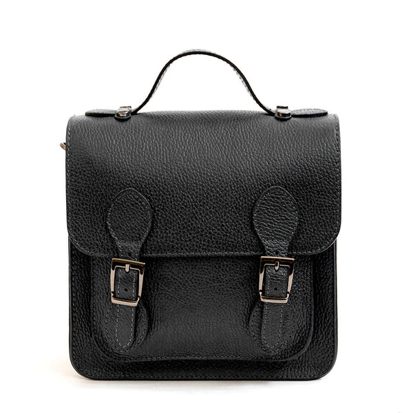 COLLEGE - Black Leather Briefcase Backpack