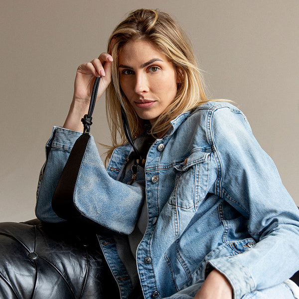 DENIM SMALL - Sacca in camoscio effetto denim