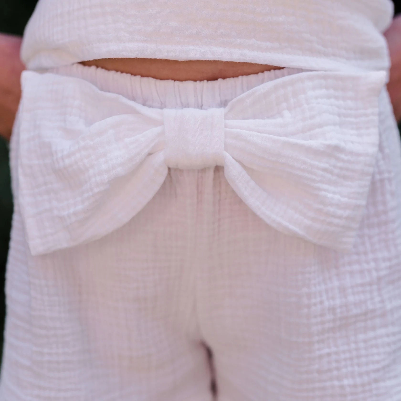 CULOTTE IN GARZA BIANCO LATTE CON FIOCCO