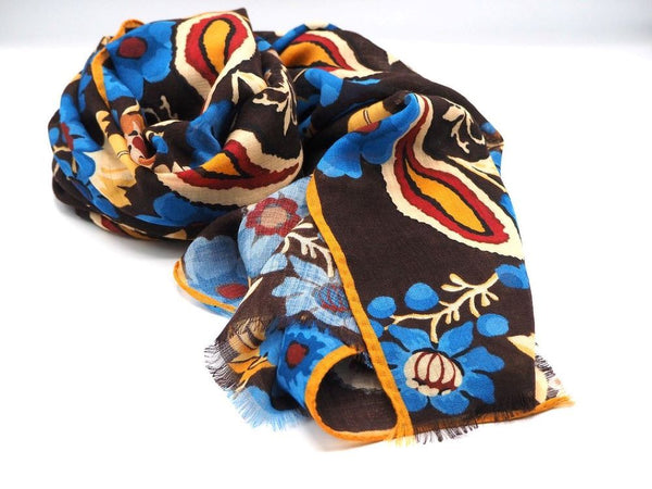 Brown patterned scarf in pure wool 