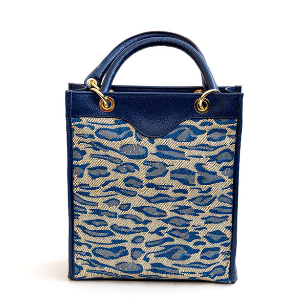 SAVANA - Tote bag in blue fabric and leather