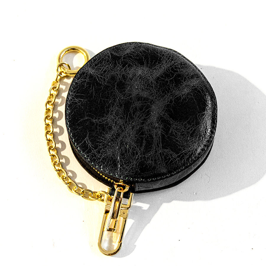 POUCH - black vintage leather coin purse