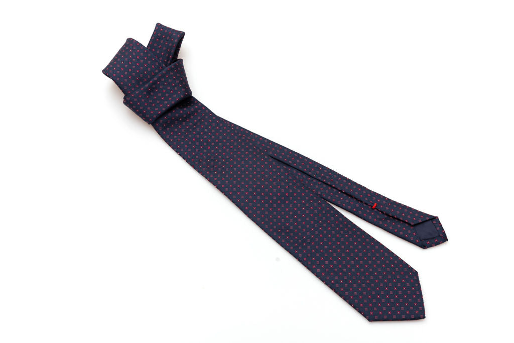 Blue tie with pure silk geometry