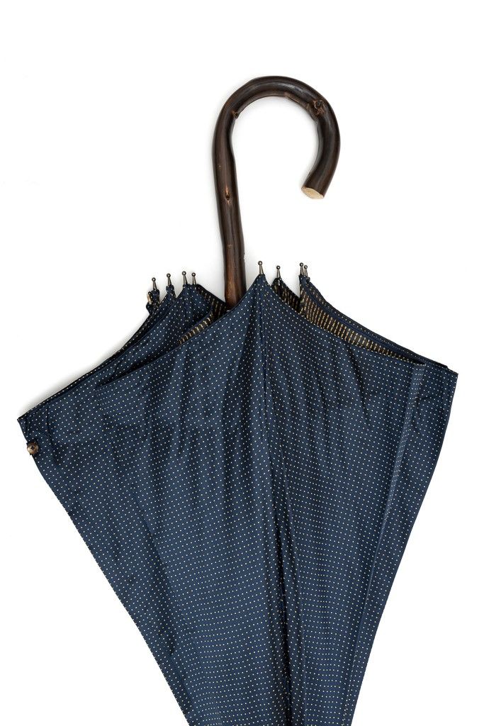 Mario Talarico umbrella blue with yellow polka dots in chestnut wood