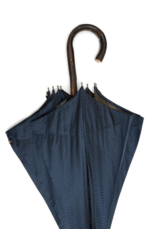 Mario Talarico umbrella blue with yellow polka dots in chestnut wood