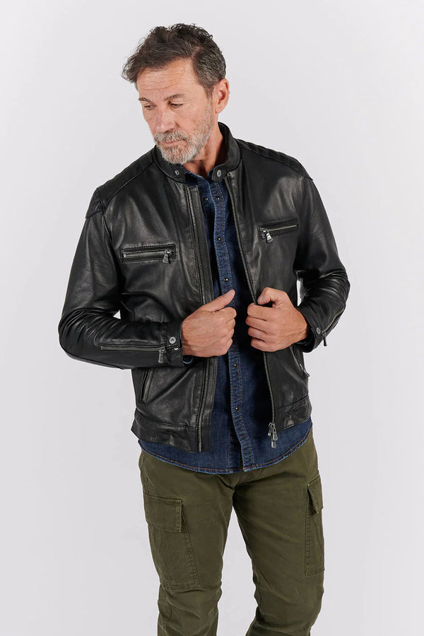 Michele Leather Jacket with Stitching