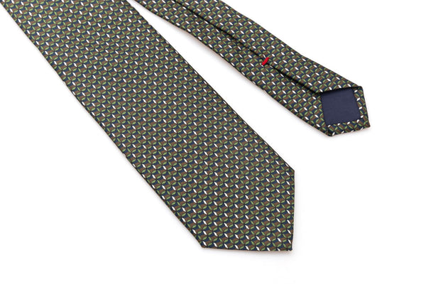 Green and brown micro-patterned pure silk tie