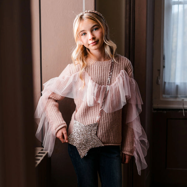 PULLOVER WITH TULLE RUFFLE DETAIL