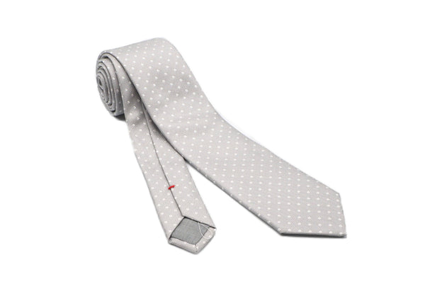 Ice grey tie with white polka dots
