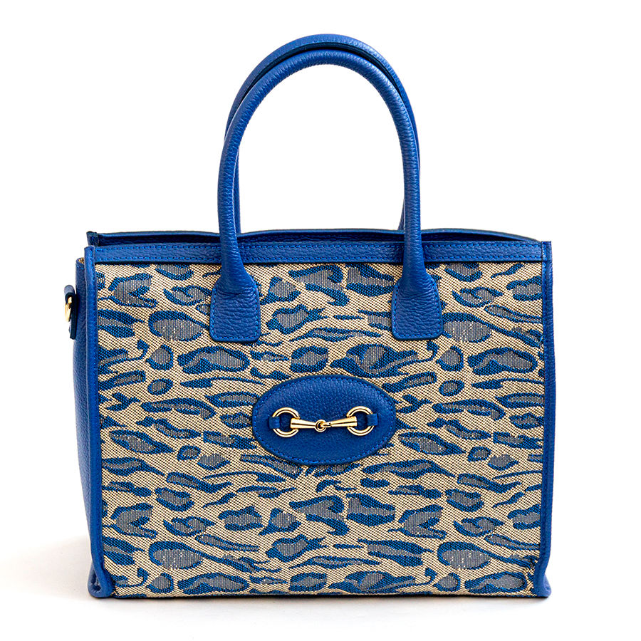 SAVANA - Blue fabric and leather shopping bag