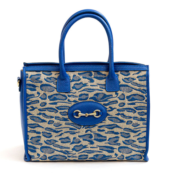 SAVANA - Blue fabric and leather shopping bag