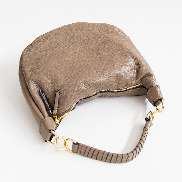 MADRID - Taupe leather bag with worked handle