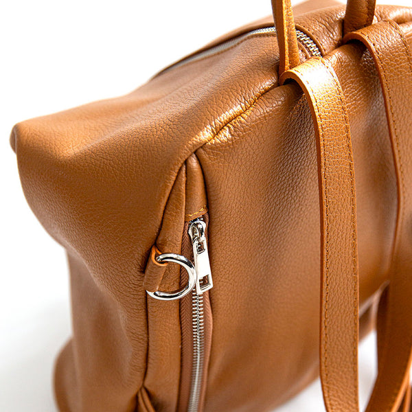 FLIP AM - Zaino con zip in pelle cuoio