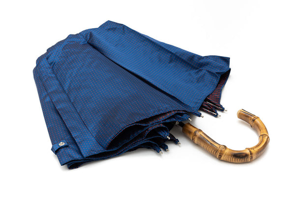 Mario Talarico blue polka dot folding umbrella with bamboo handle
