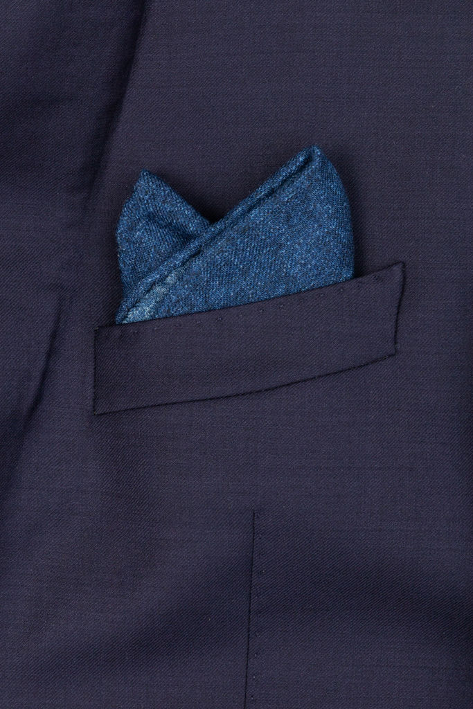 Plain blue pure wool pocket square
