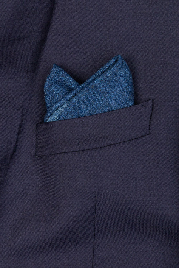 Plain blue pure wool pocket square