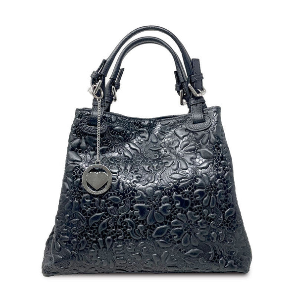 Women's Handbag Floral Pattern on Leather - Pienza 80049. 