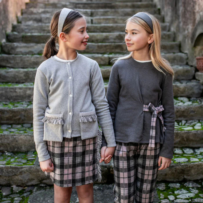 WARM COTTON SWEATER WITH CHECKED BOW