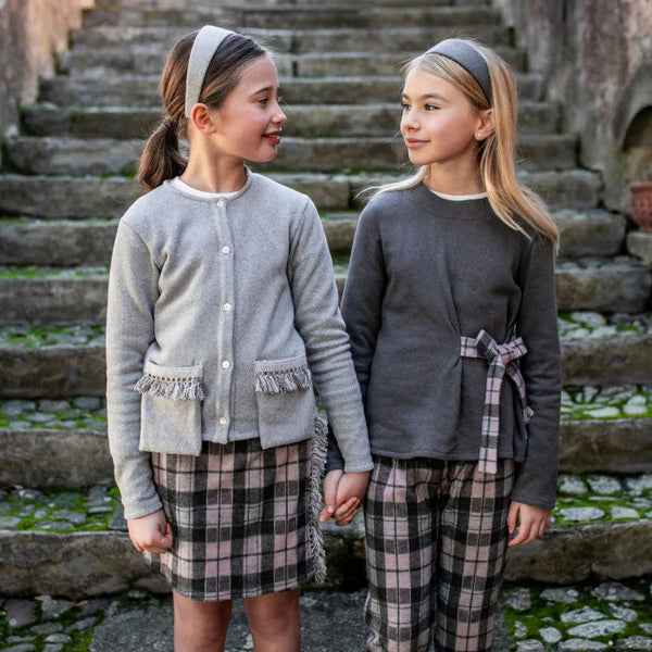 WARM COTTON SWEATER WITH CHECKED BOW