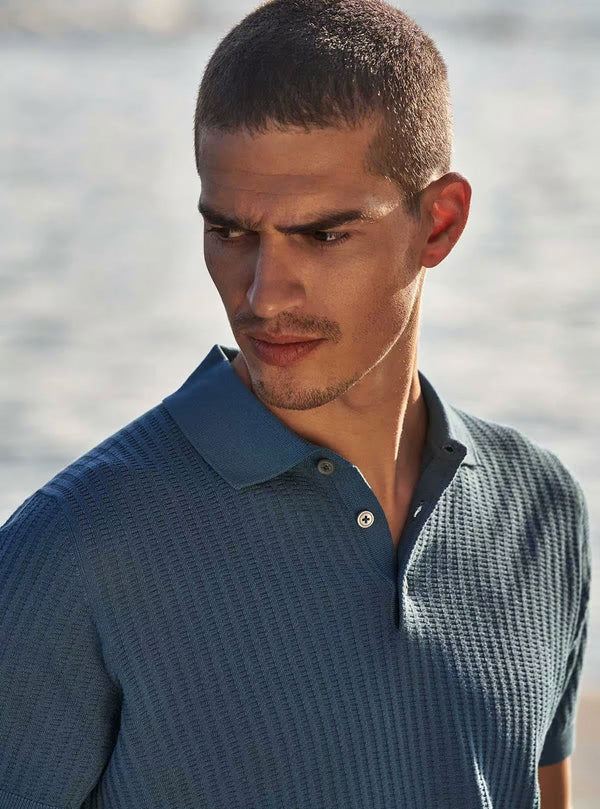 SHORT SLEEVE POLO WITH VERTICAL RIBS