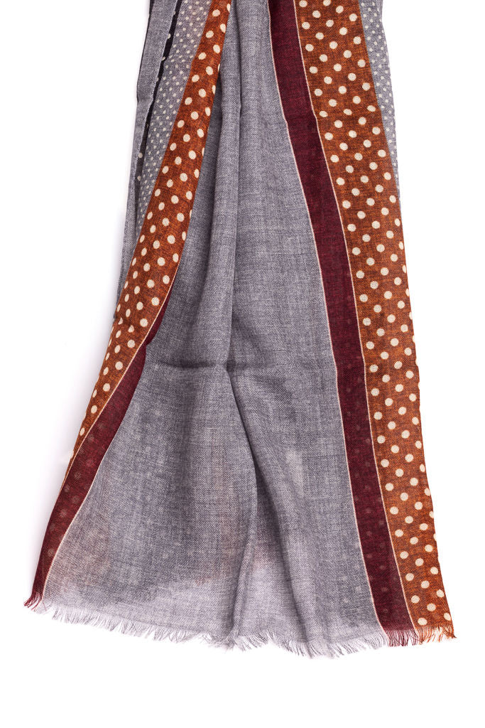 Grey polka dot scarf pure wool 