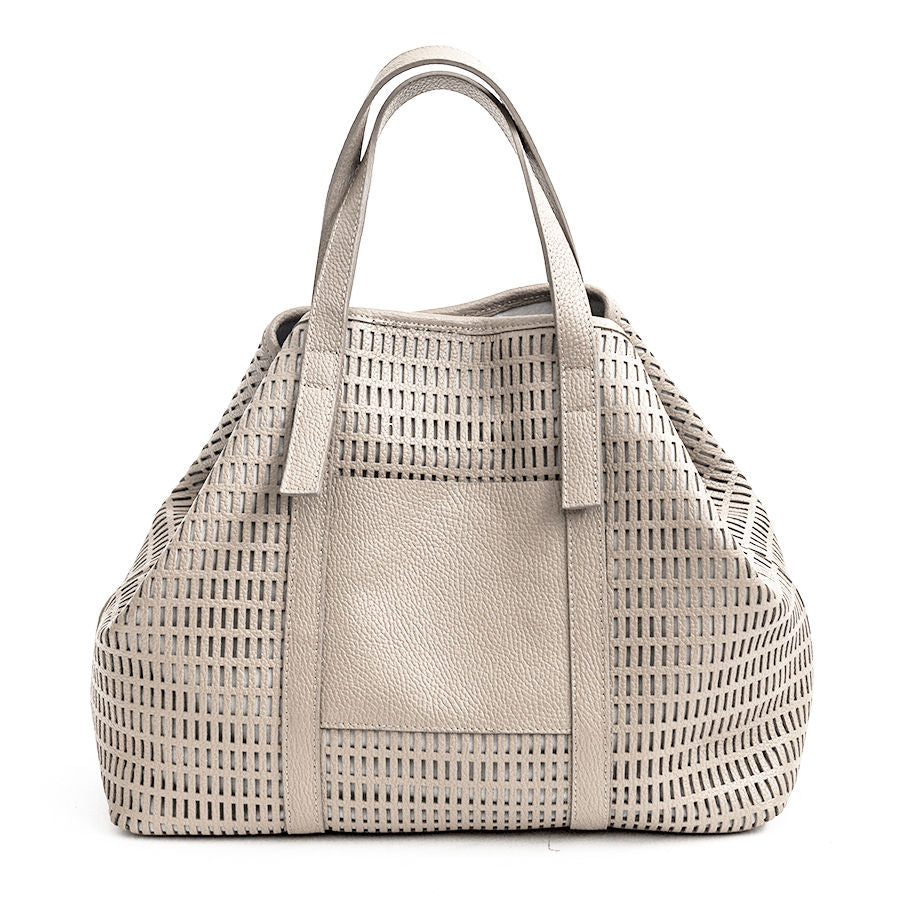 MIAMI MAXI - Borsa in pelle forata latte