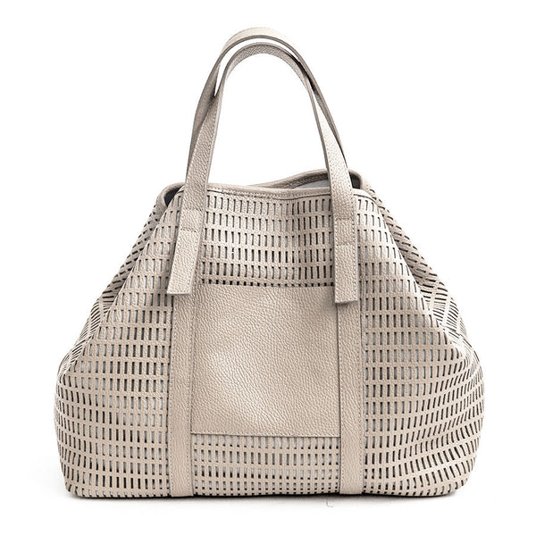 MIAMI MAXI - Borsa in pelle forata latte
