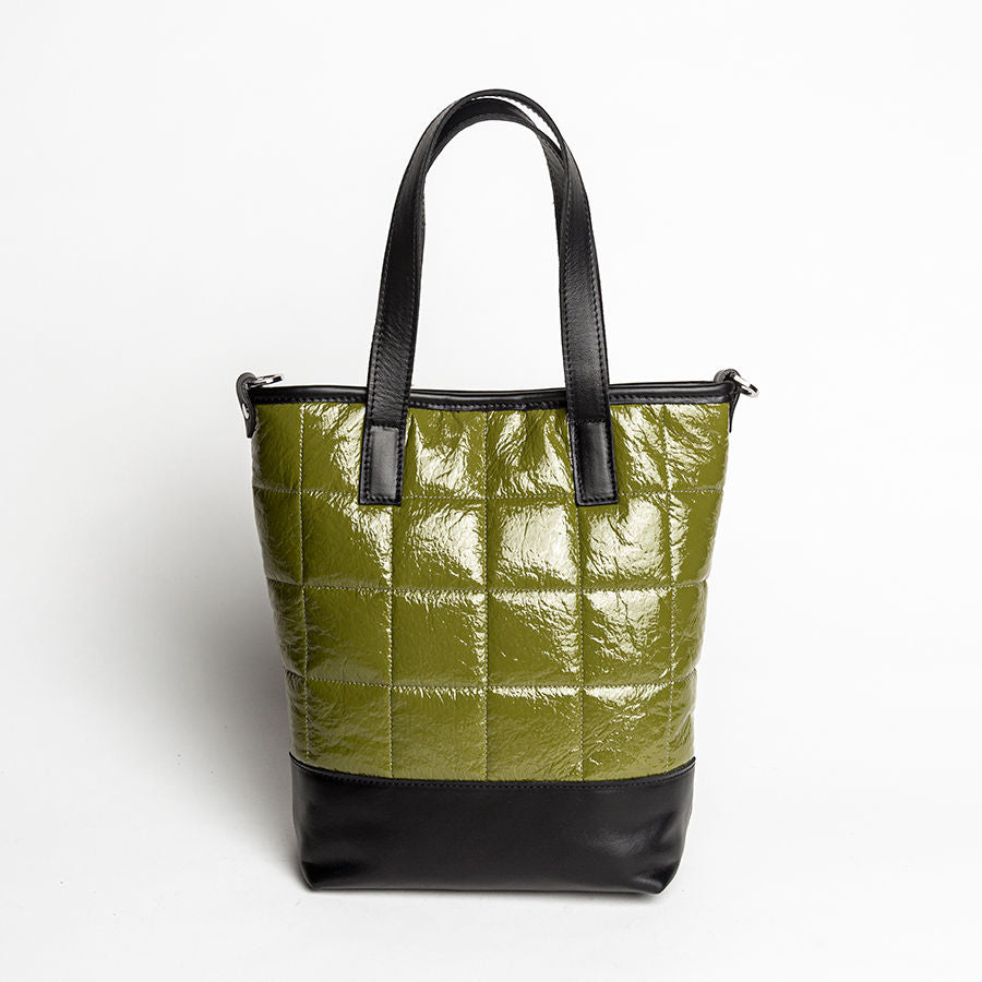 NAPLAK - Tote in nappa leather and eco-patent olive
