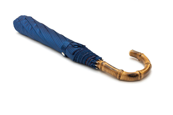 Mario Talarico blue polka dot folding umbrella with bamboo handle