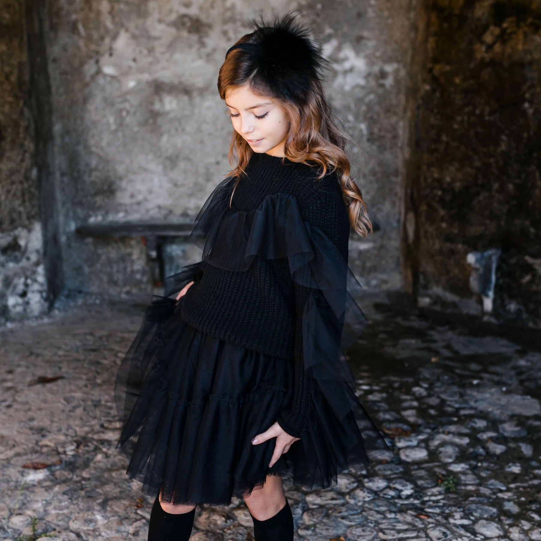 PULLOVER DETTAGLIO BALZA IN TULLE