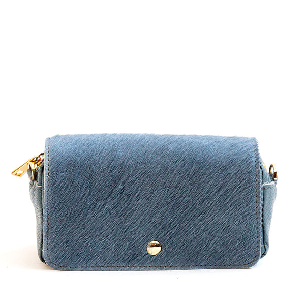 PONY - Leather and ponyskin handbag in aviation color