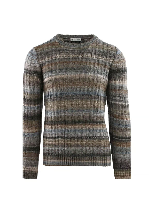 CROSS-RIBBED CREW NECK WITH PRINTED YARN