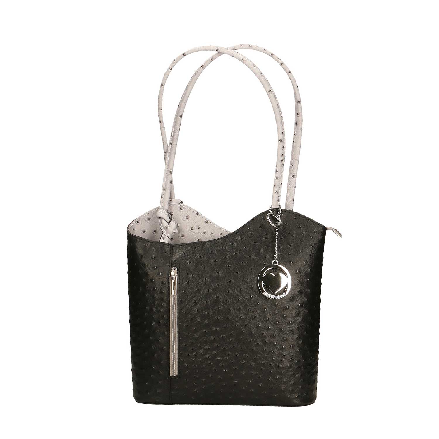 Women's Ostrich Print Leather Shoulder Bag - Cancun 3005. 