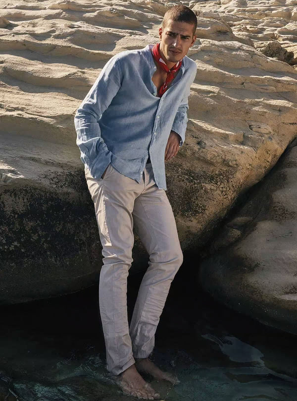 TROUSERS IN FABRIC WITH TONE-ON-TONE STRIPED PATTERN