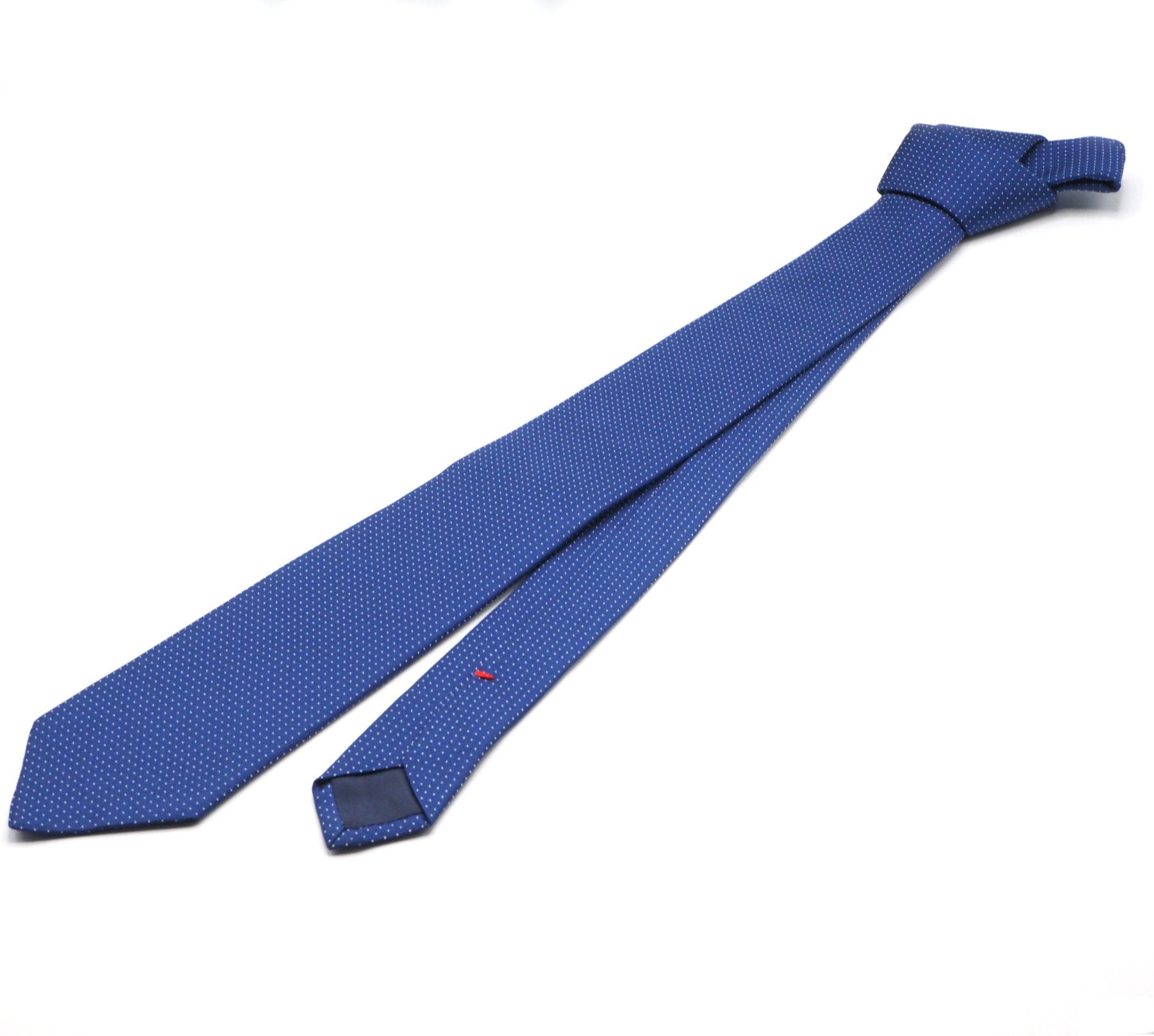 Blue tie with white micro polka dots 