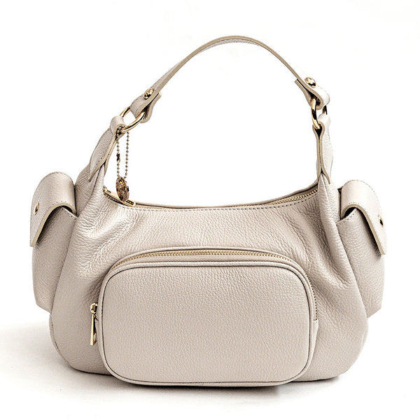 VANIA - Sacca con tasche in pelle latte