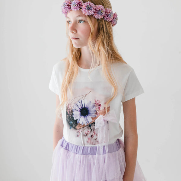 T-SHIRT STAMPA MARGHERITA LILLA