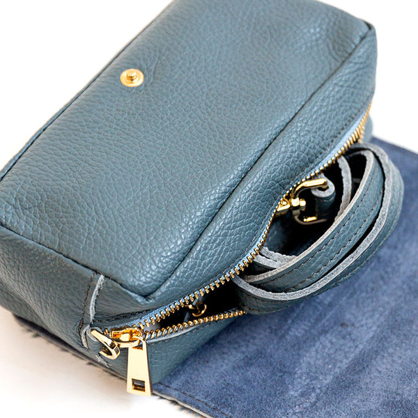 PONY - Leather and ponyskin handbag in aviation color