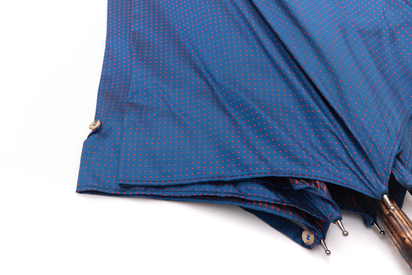 Ombrello Mario Talarico blu a pois in legno di Hickory tigrato