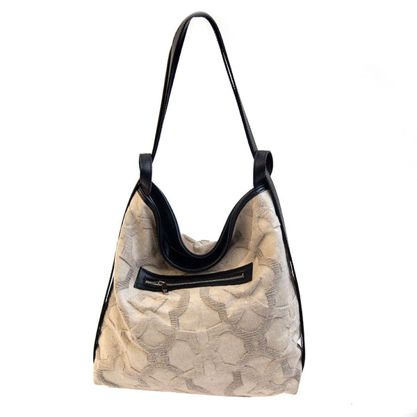 VENICE - Beige leather and fabric backpack/bag