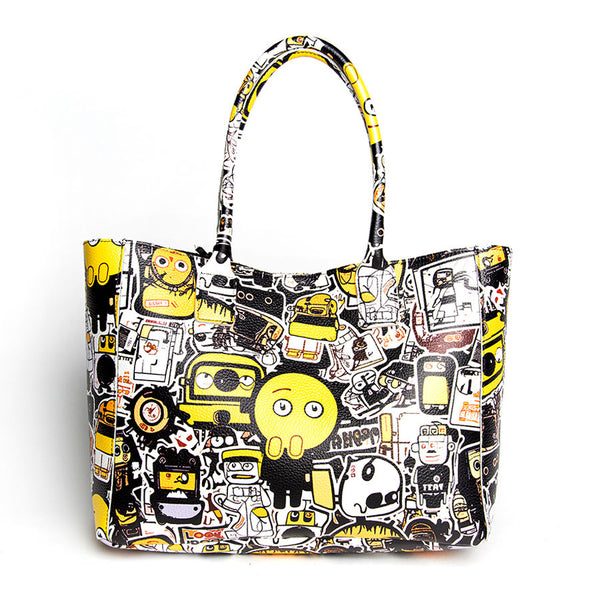DOODLE MAXI - Screen-printed leather shopping bag