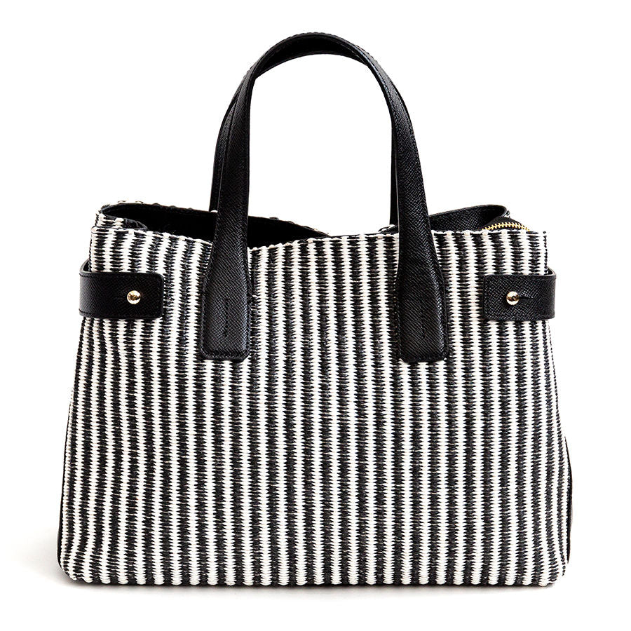CORFU' - Borsa in pelle e rafia bianca e nera