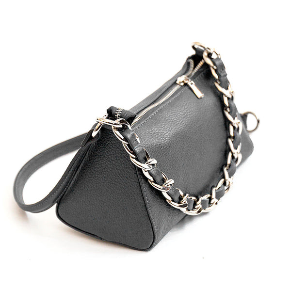 TARA - Grey Leather Baguette