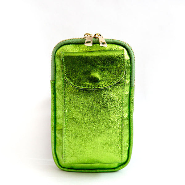 MOBILE PHONE CASE - apple green laminated leather